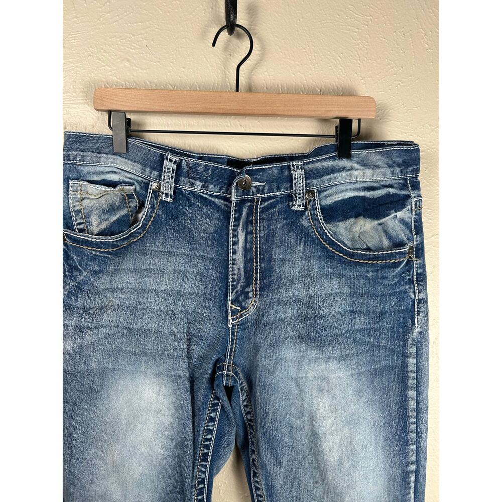 True Luck Jeans Mens Size 34x32 Denim Embroidered Pockets Straight Leg Y2K Pants - Picture 2 of 10